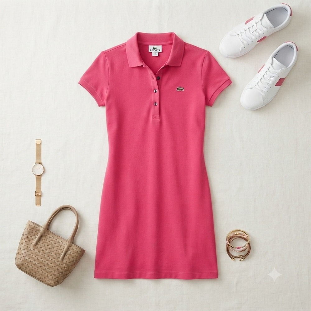 Lacoste Polo Dress Womens 36 XS Pink Stretch Pique Short Sleeve Sporty Preppy